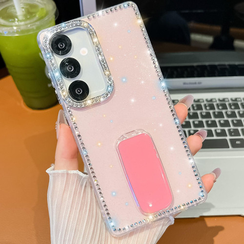 Samsung Galaxy A16 5G Rhinestone Glitter TPU 4-corners Anti-fall Phone Case with Holder - Light Pink